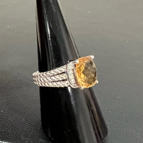 David Yurman Sterling Silver Wheaton Citrine with Diamonds Size 8 - Picture 4 of 12